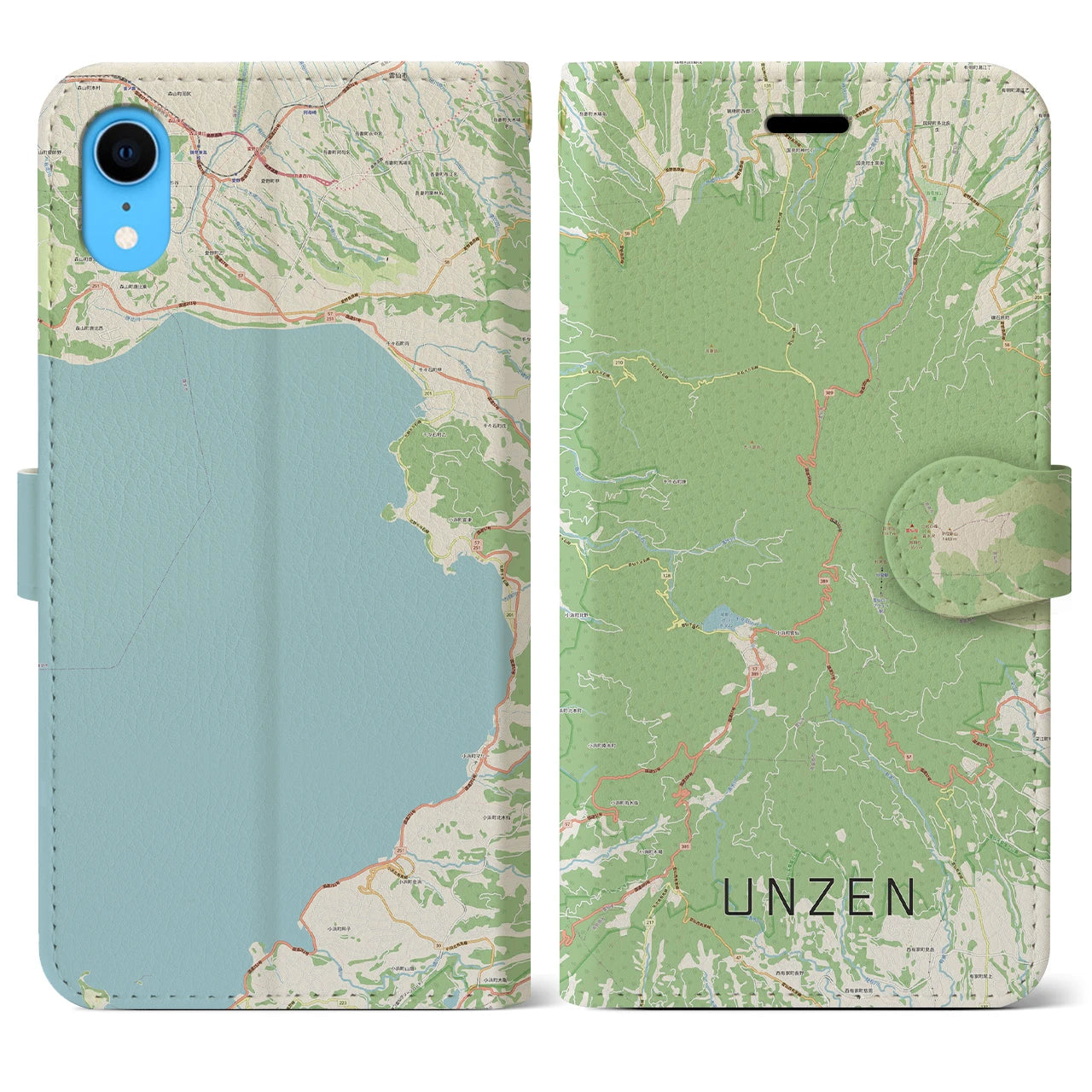 【雲仙(長崎県)】地図柄iPhoneケース(手帳タイプ)ナチュラル・iPhone XR 用