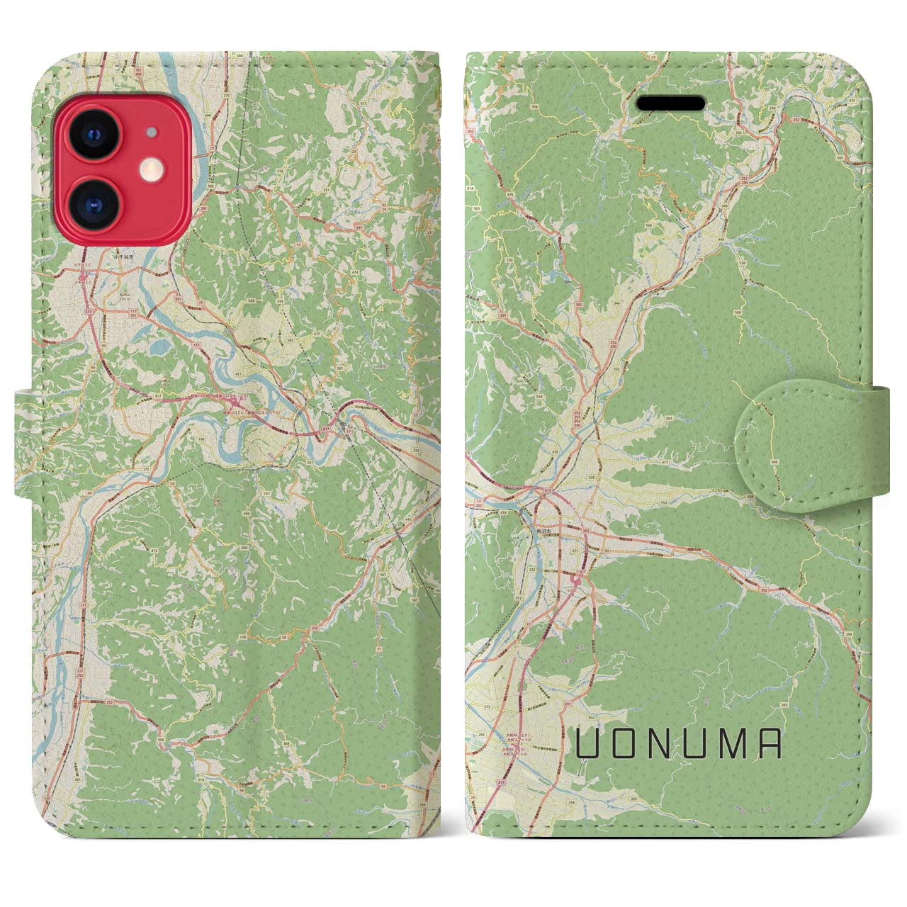【魚沼(新潟県)】地図柄iPhoneケース(手帳タイプ)ナチュラル・iPhone 11 用