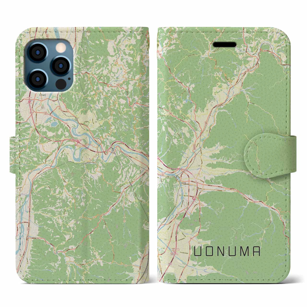 【魚沼(新潟県)】地図柄iPhoneケース(手帳タイプ)ナチュラル・iPhone 12 / 12 Pro 用