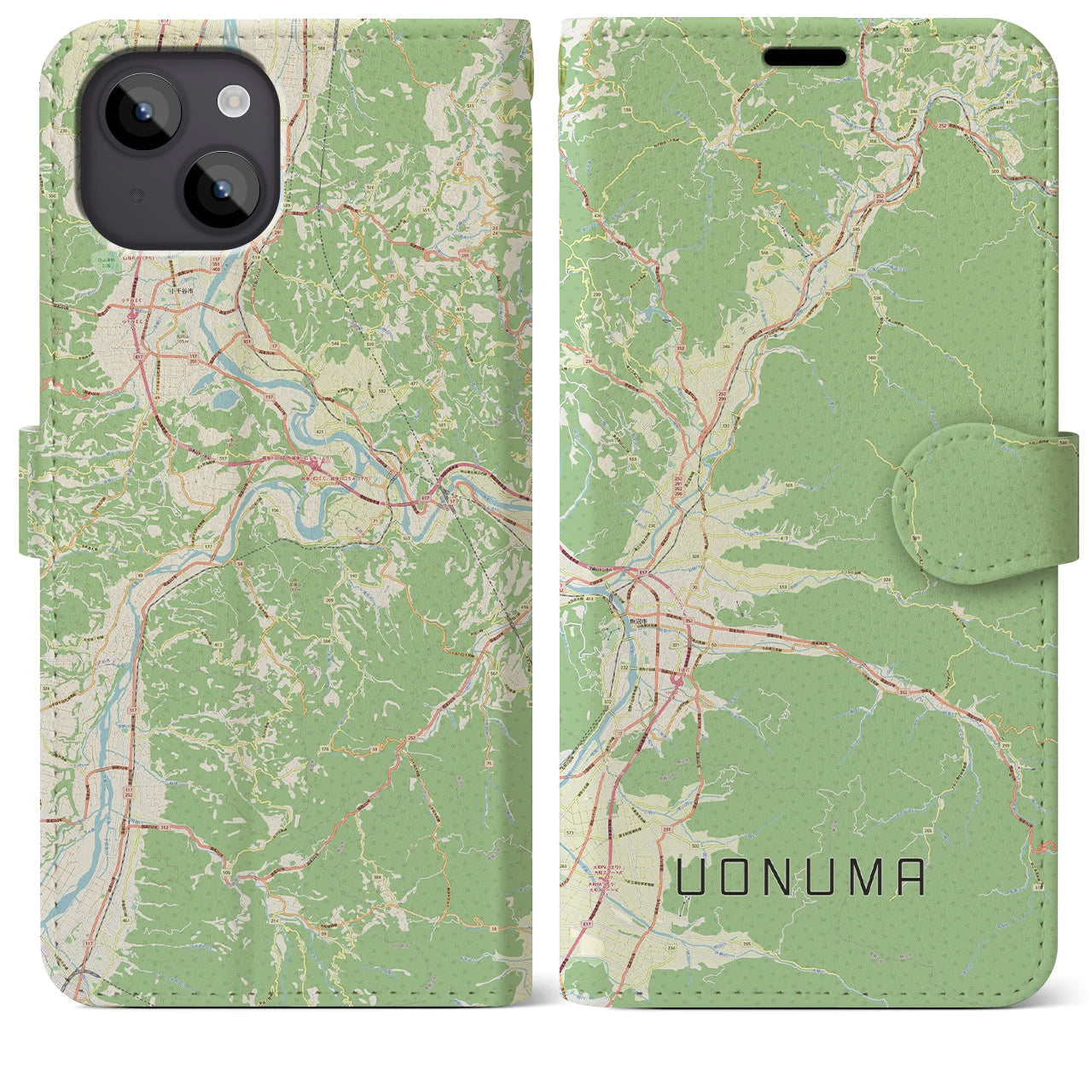 【魚沼(新潟県)】地図柄iPhoneケース(手帳タイプ)ナチュラル・iPhone 14 Plus 用