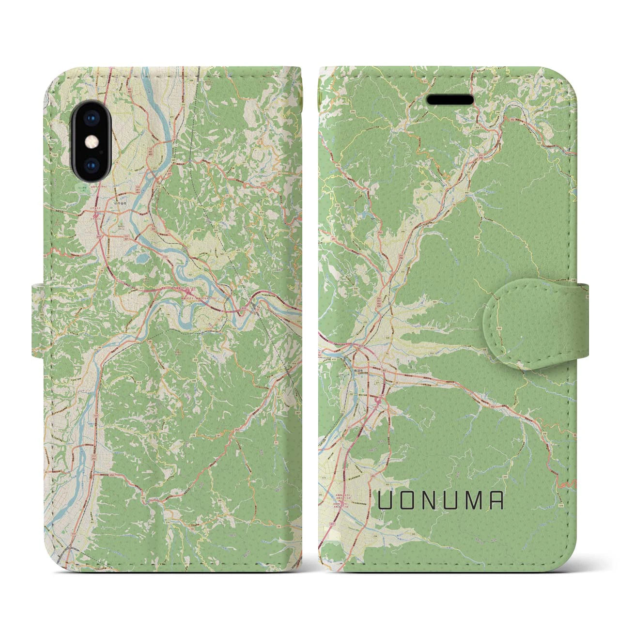 【魚沼(新潟県)】地図柄iPhoneケース(手帳タイプ)ナチュラル・iPhone XS / X 用