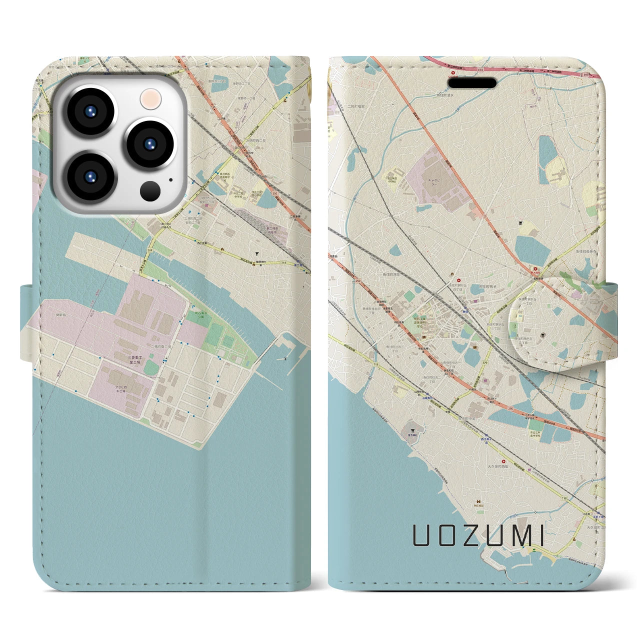 【魚住(兵庫県)】地図柄iPhoneケース(手帳タイプ)ナチュラル・iPhone 13 Pro 用