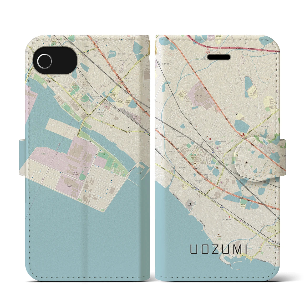 【魚住(兵庫県)】地図柄iPhoneケース(手帳タイプ)ナチュラル・iPhone SE(第3 / 第2世代) / 8 / 7 / 6s / 6 用