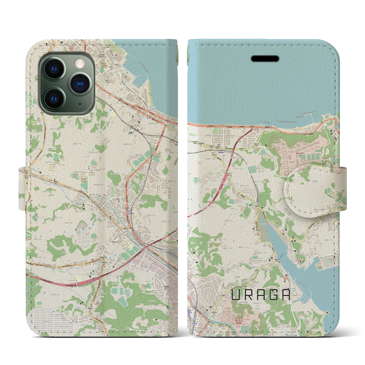 【浦賀(神奈川県)】地図柄iPhoneケース(手帳タイプ)ナチュラル・iPhone 11 Pro 用