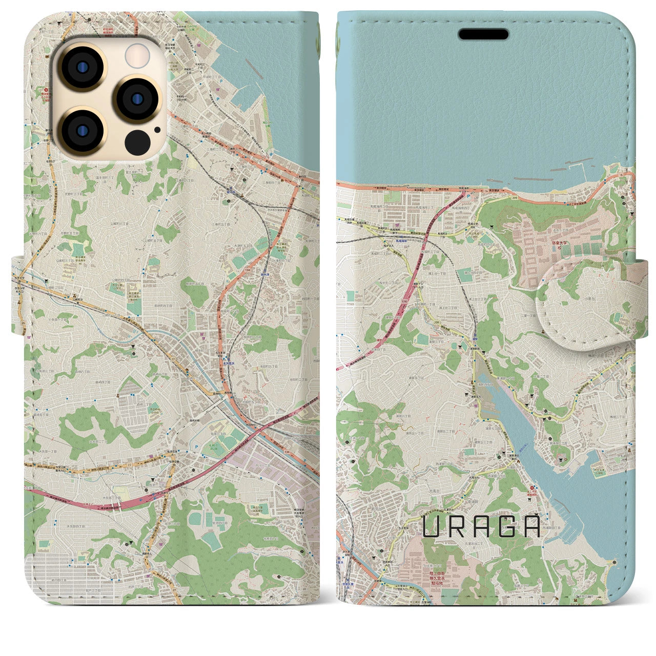 【浦賀(神奈川県)】地図柄iPhoneケース(手帳タイプ)ナチュラル・iPhone 12 Pro Max 用