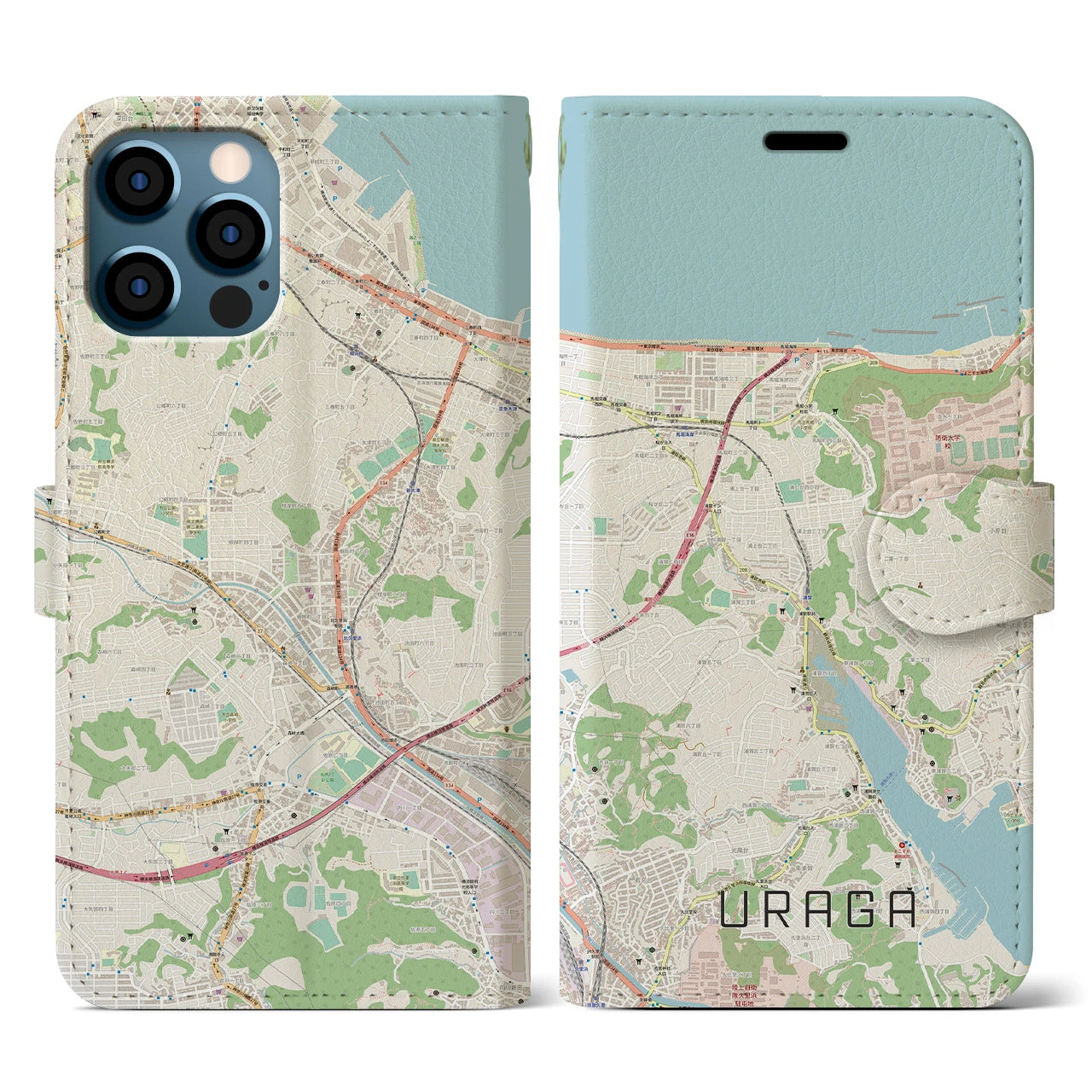 【浦賀(神奈川県)】地図柄iPhoneケース(手帳タイプ)ナチュラル・iPhone 12 / 12 Pro 用