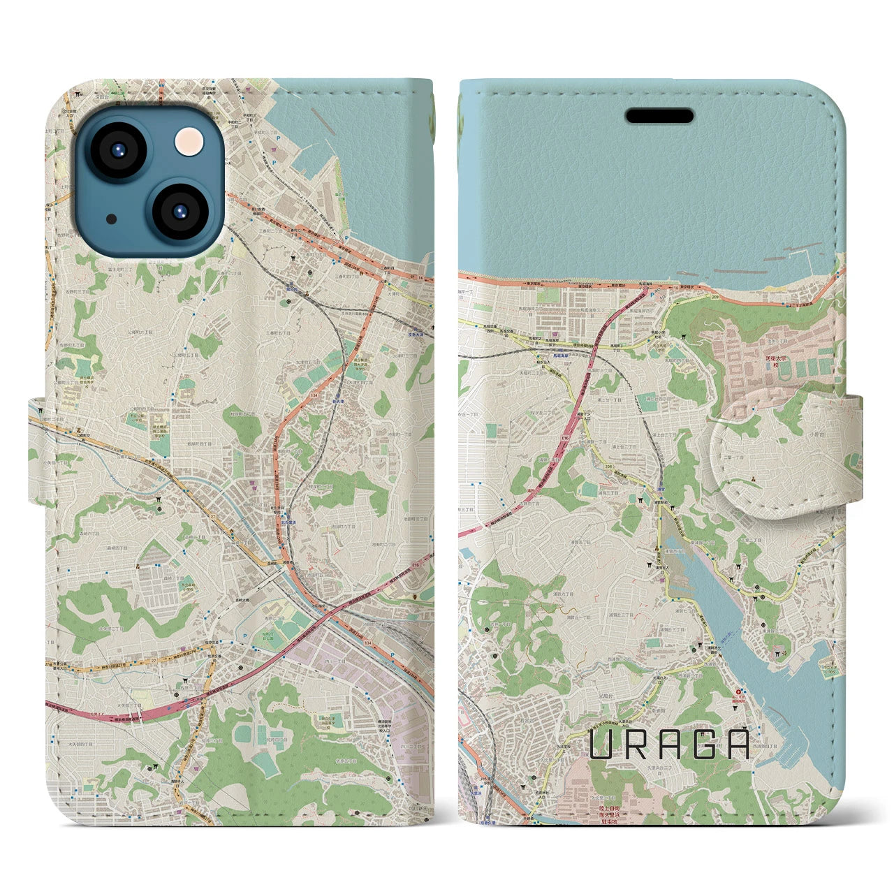 【浦賀(神奈川県)】地図柄iPhoneケース(手帳タイプ)ナチュラル・iPhone 13 用