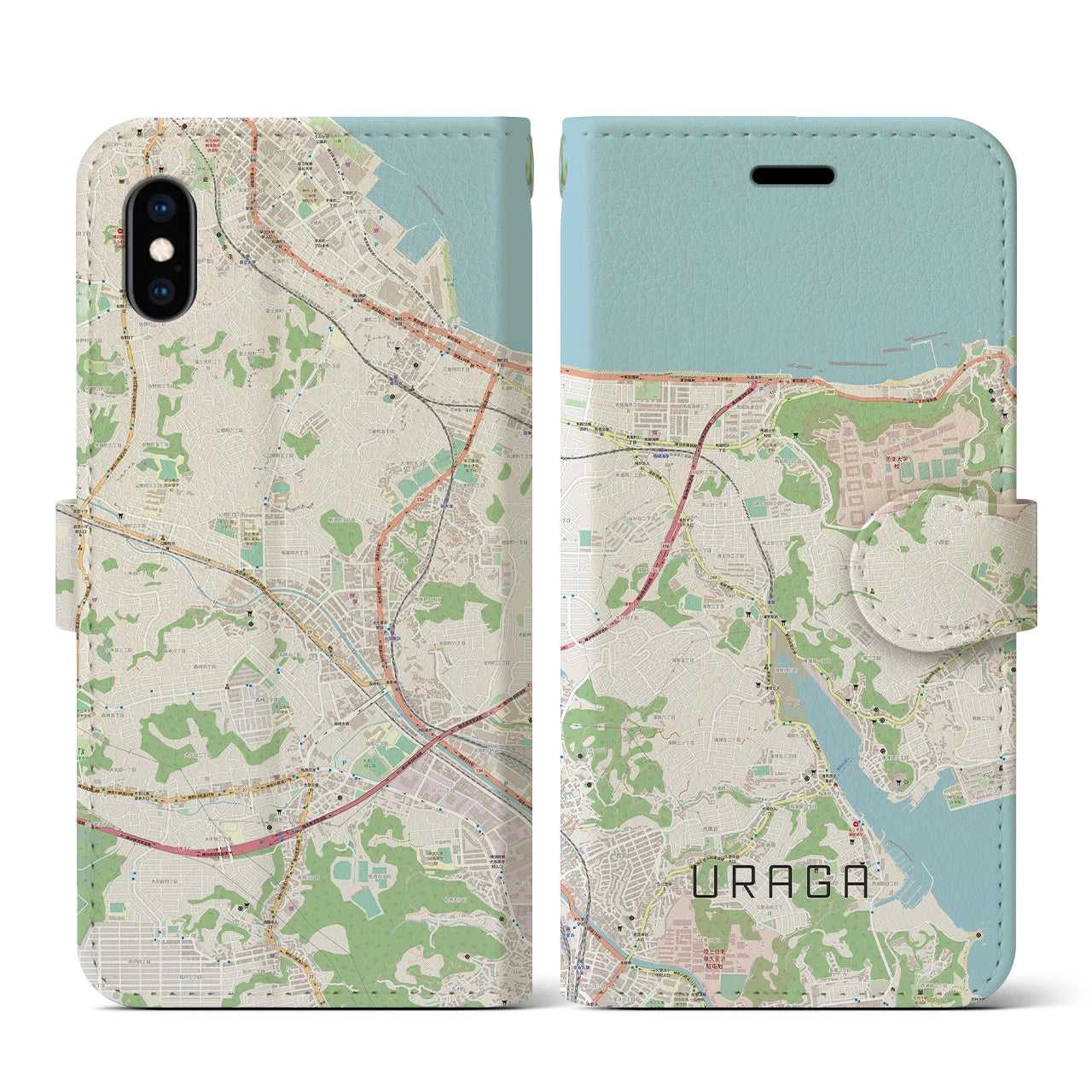 【浦賀(神奈川県)】地図柄iPhoneケース(手帳タイプ)ナチュラル・iPhone XS / X 用