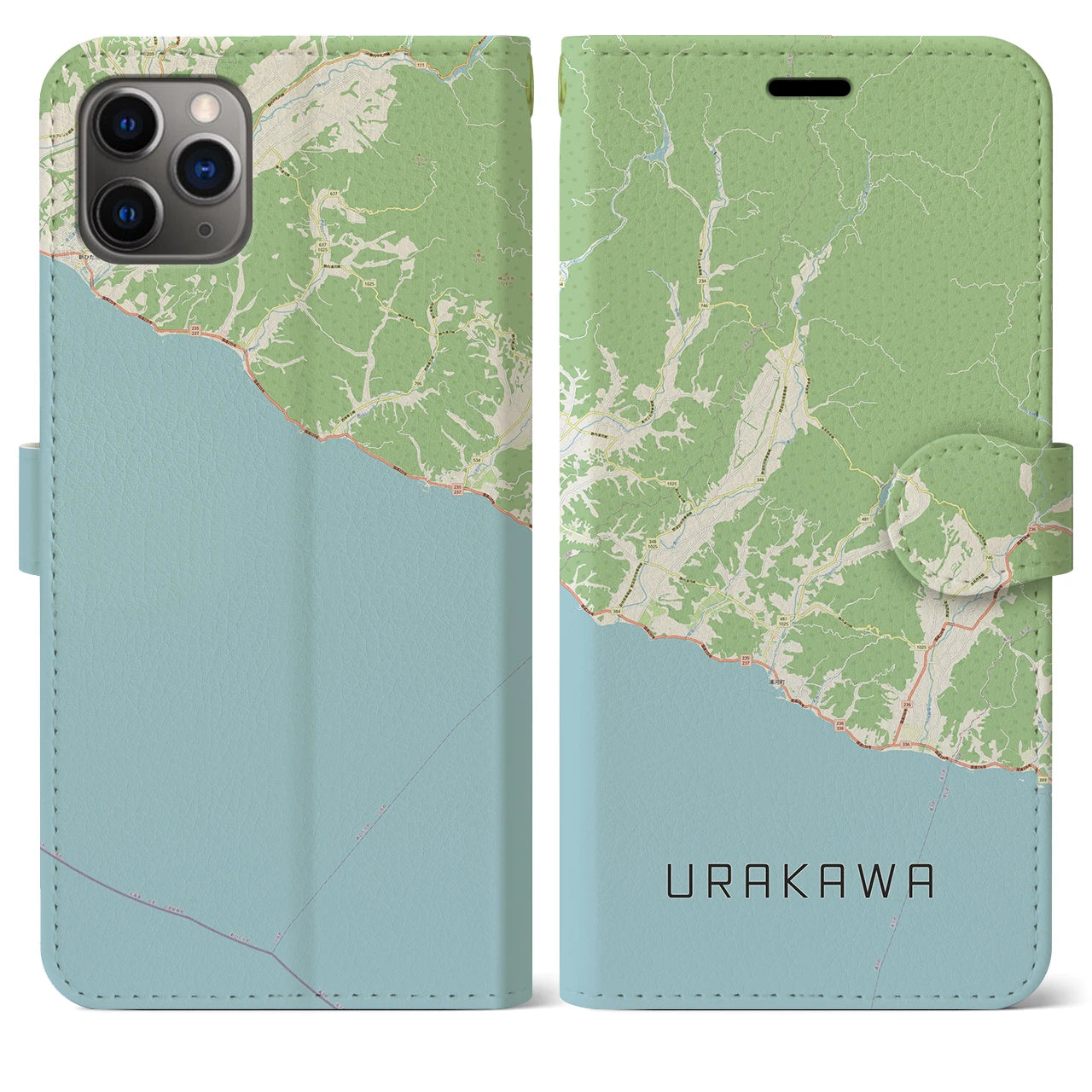 【浦河(北海道)】地図柄iPhoneケース(手帳タイプ)ナチュラル・iPhone 11 Pro Max 用