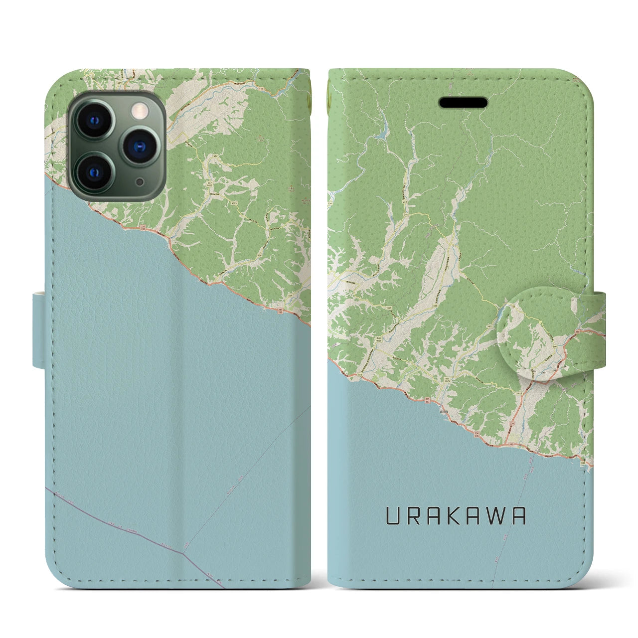【浦河(北海道)】地図柄iPhoneケース(手帳タイプ)ナチュラル・iPhone 11 Pro 用