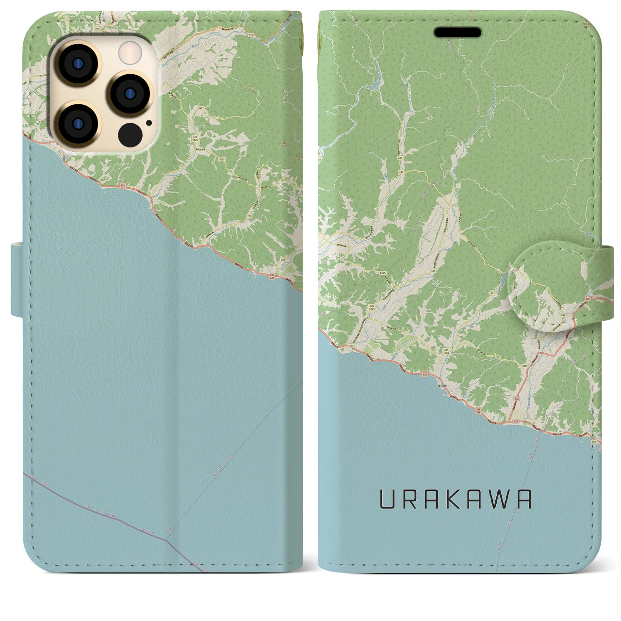 【浦河(北海道)】地図柄iPhoneケース(手帳タイプ)ナチュラル・iPhone 12 Pro Max 用