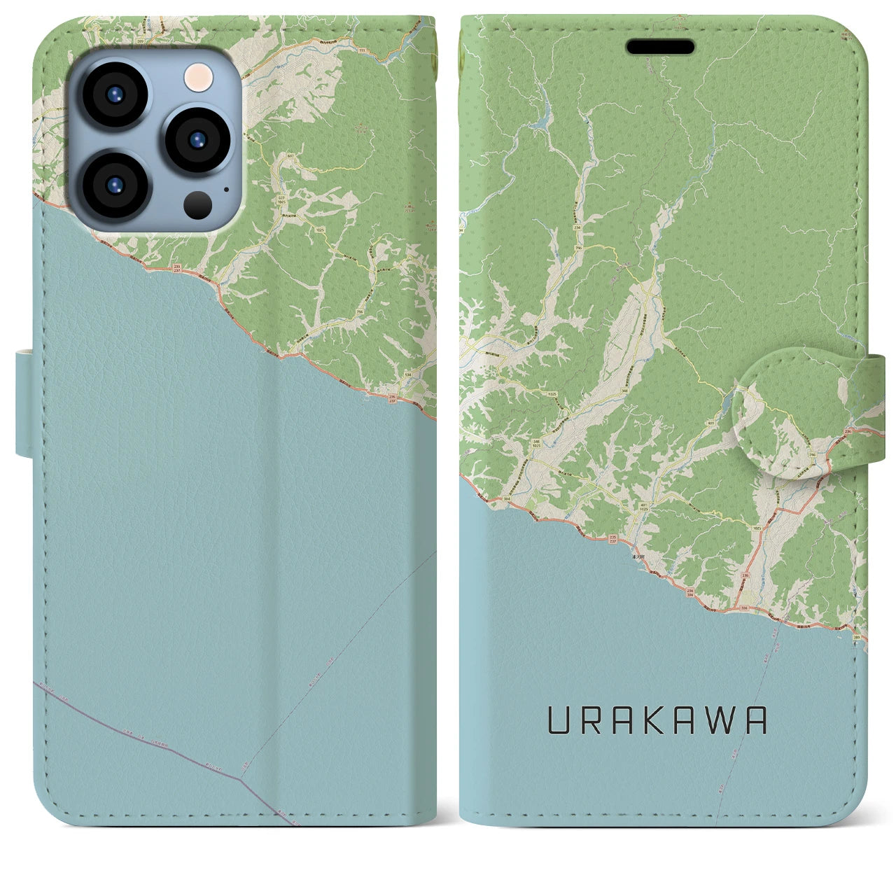 【浦河(北海道)】地図柄iPhoneケース(手帳タイプ)ナチュラル・iPhone 13 Pro Max 用