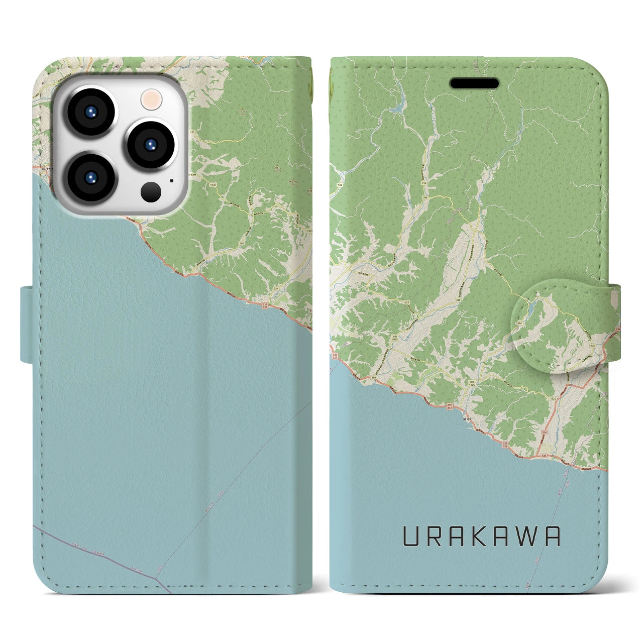 【浦河(北海道)】地図柄iPhoneケース(手帳タイプ)ナチュラル・iPhone 13 Pro 用