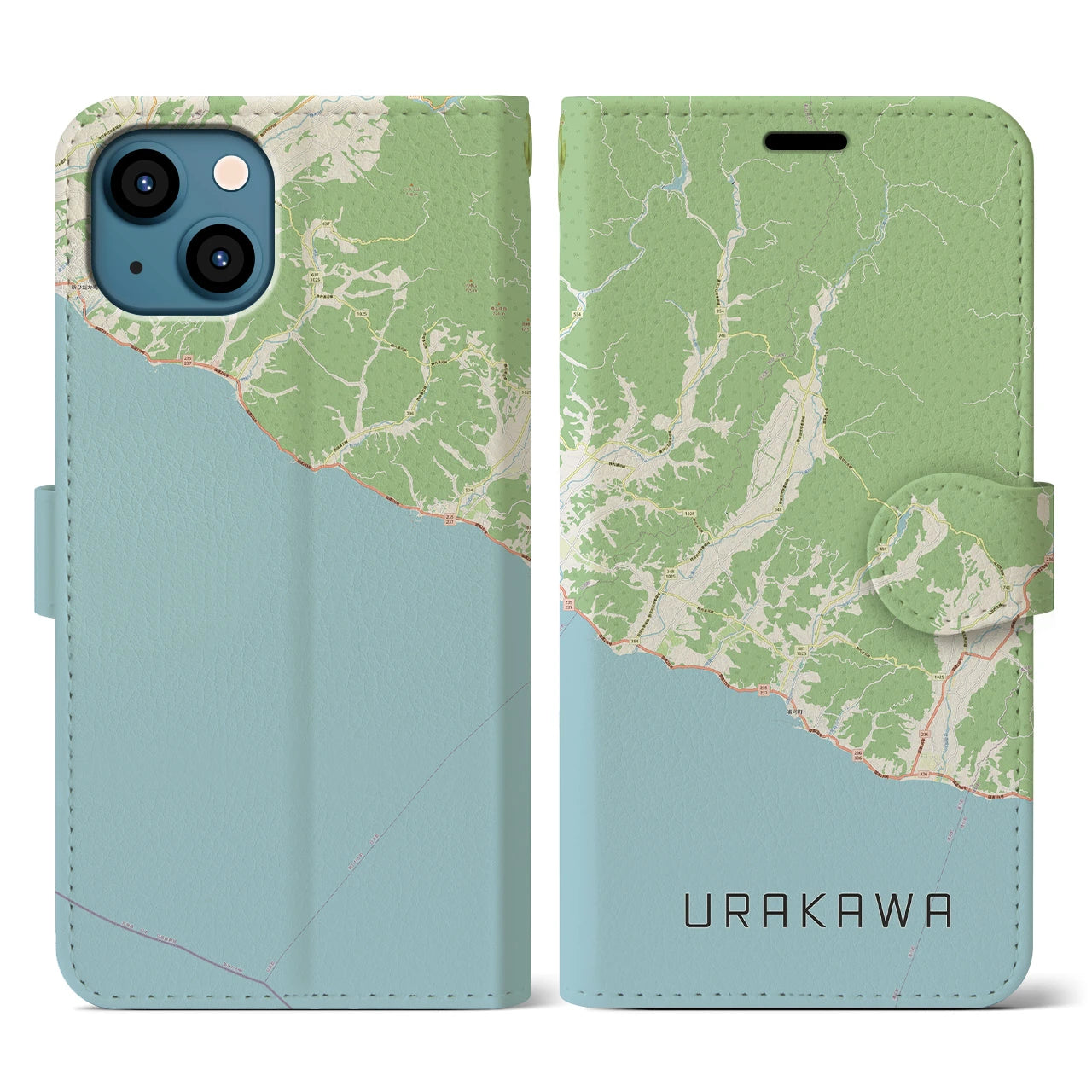 【浦河(北海道)】地図柄iPhoneケース(手帳タイプ)ナチュラル・iPhone 13 用