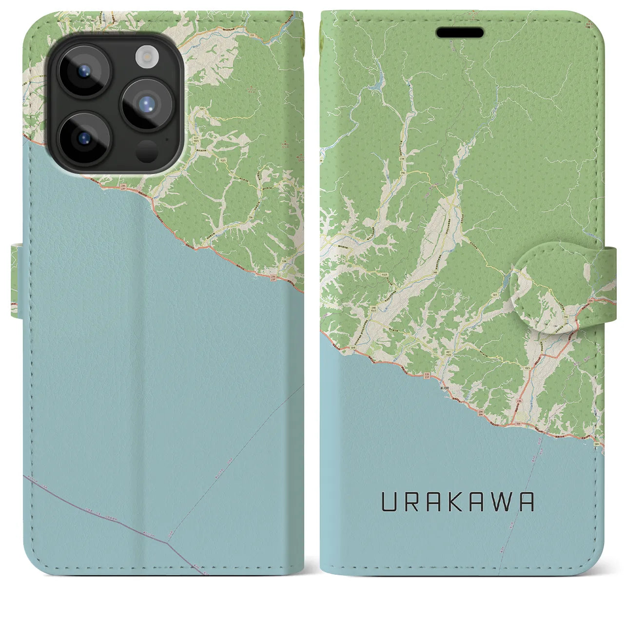 【浦河(北海道)】地図柄iPhoneケース(手帳タイプ)ナチュラル・iPhone 15 Pro Max 用