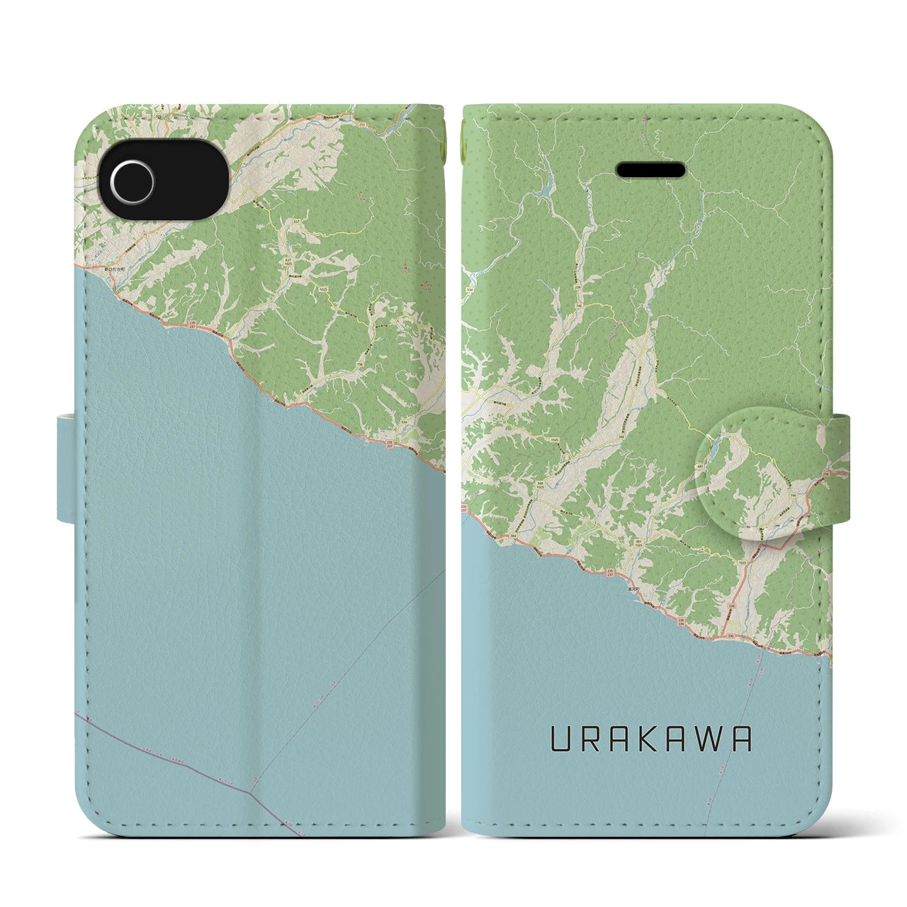 【浦河(北海道)】地図柄iPhoneケース(手帳タイプ)ナチュラル・iPhone SE(第3 / 第2世代) / 8 / 7 / 6s / 6 用