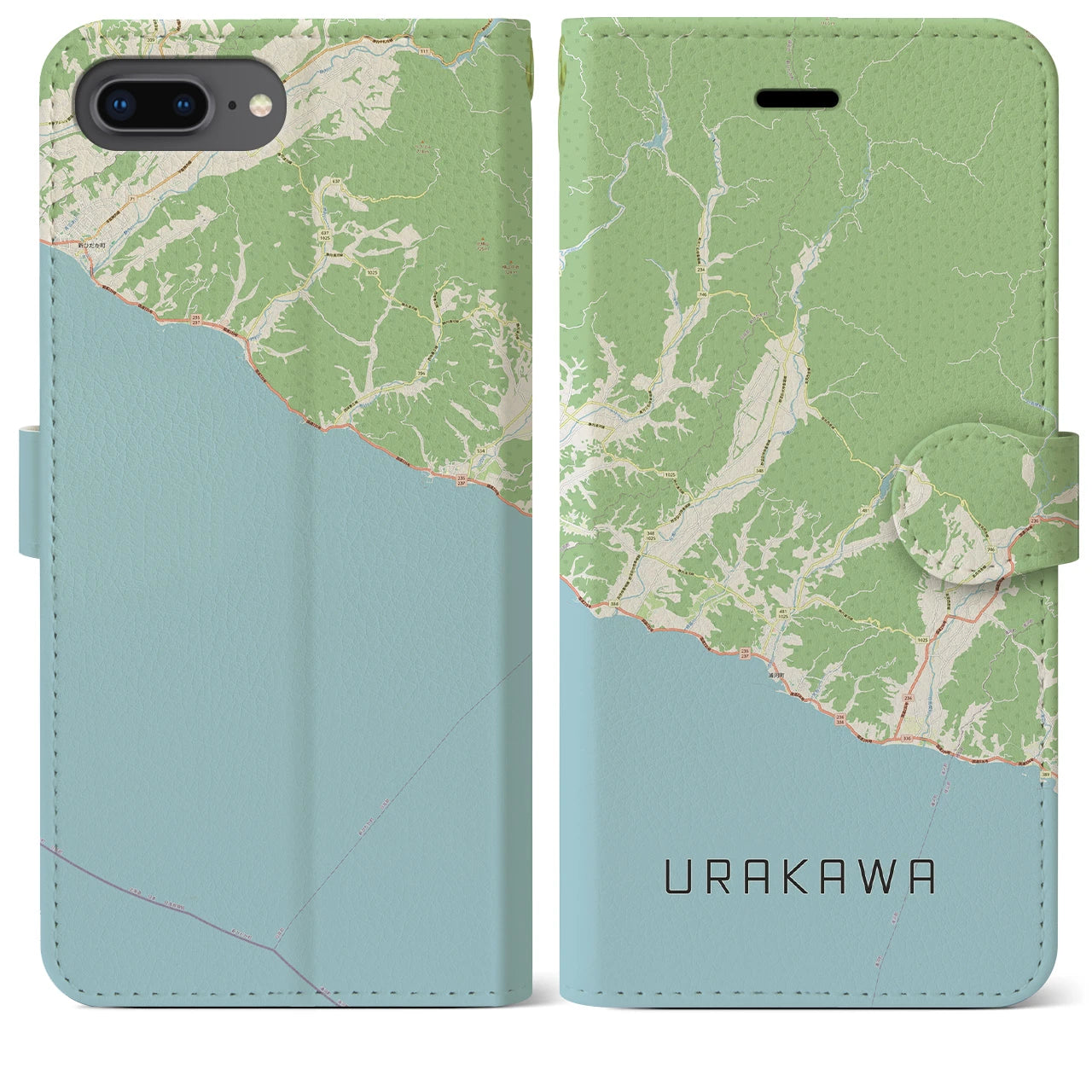【浦河(北海道)】地図柄iPhoneケース(手帳タイプ)ナチュラル・iPhone 8Plus /7Plus / 6sPlus / 6Plus 用