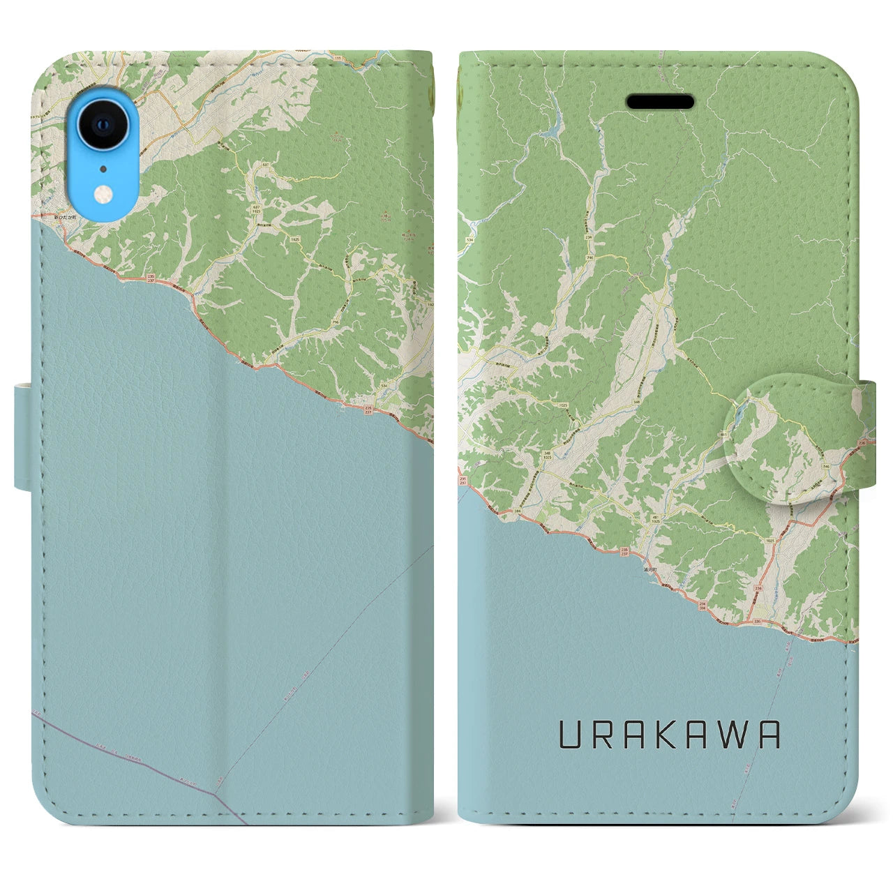 【浦河(北海道)】地図柄iPhoneケース(手帳タイプ)ナチュラル・iPhone XR 用