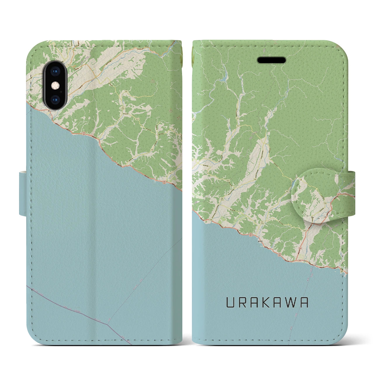 【浦河(北海道)】地図柄iPhoneケース(手帳タイプ)ナチュラル・iPhone XS / X 用