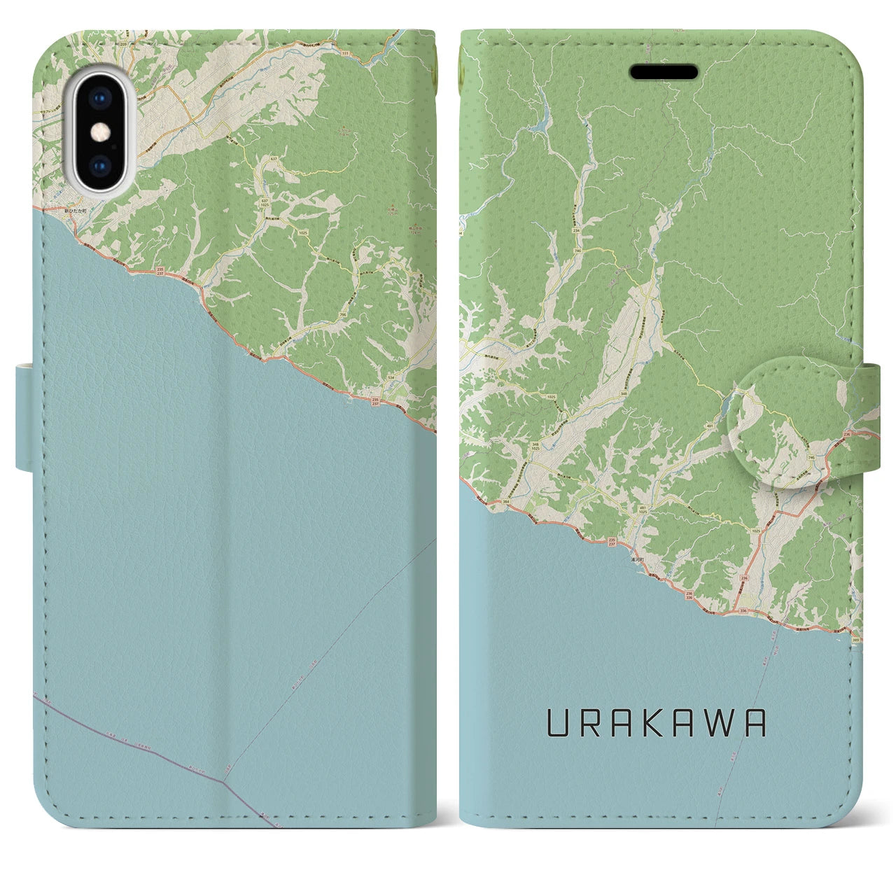 【浦河(北海道)】地図柄iPhoneケース(手帳タイプ)ナチュラル・iPhone XS Max 用