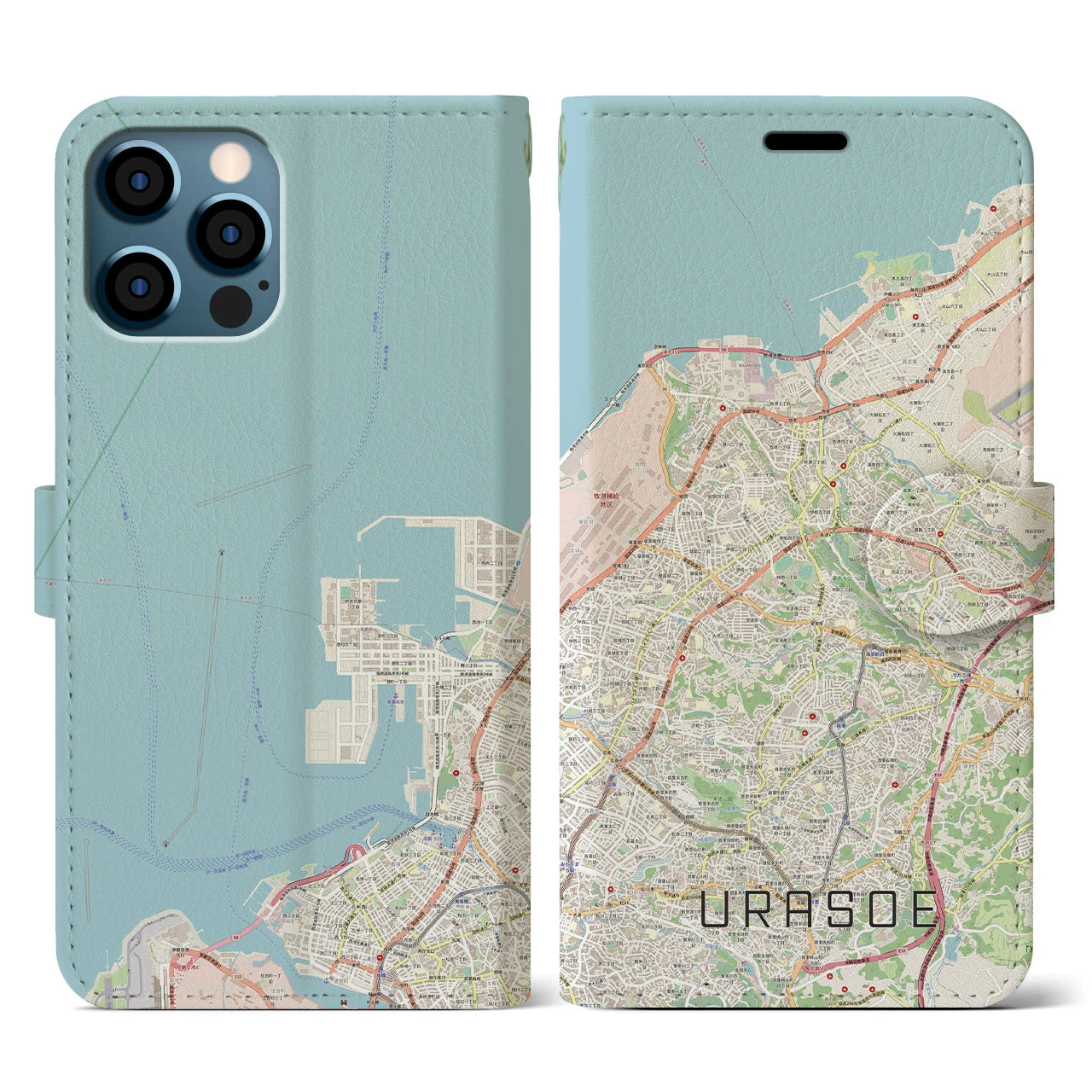 【浦添(沖縄県)】地図柄iPhoneケース(手帳タイプ)ナチュラル・iPhone 12 / 12 Pro 用