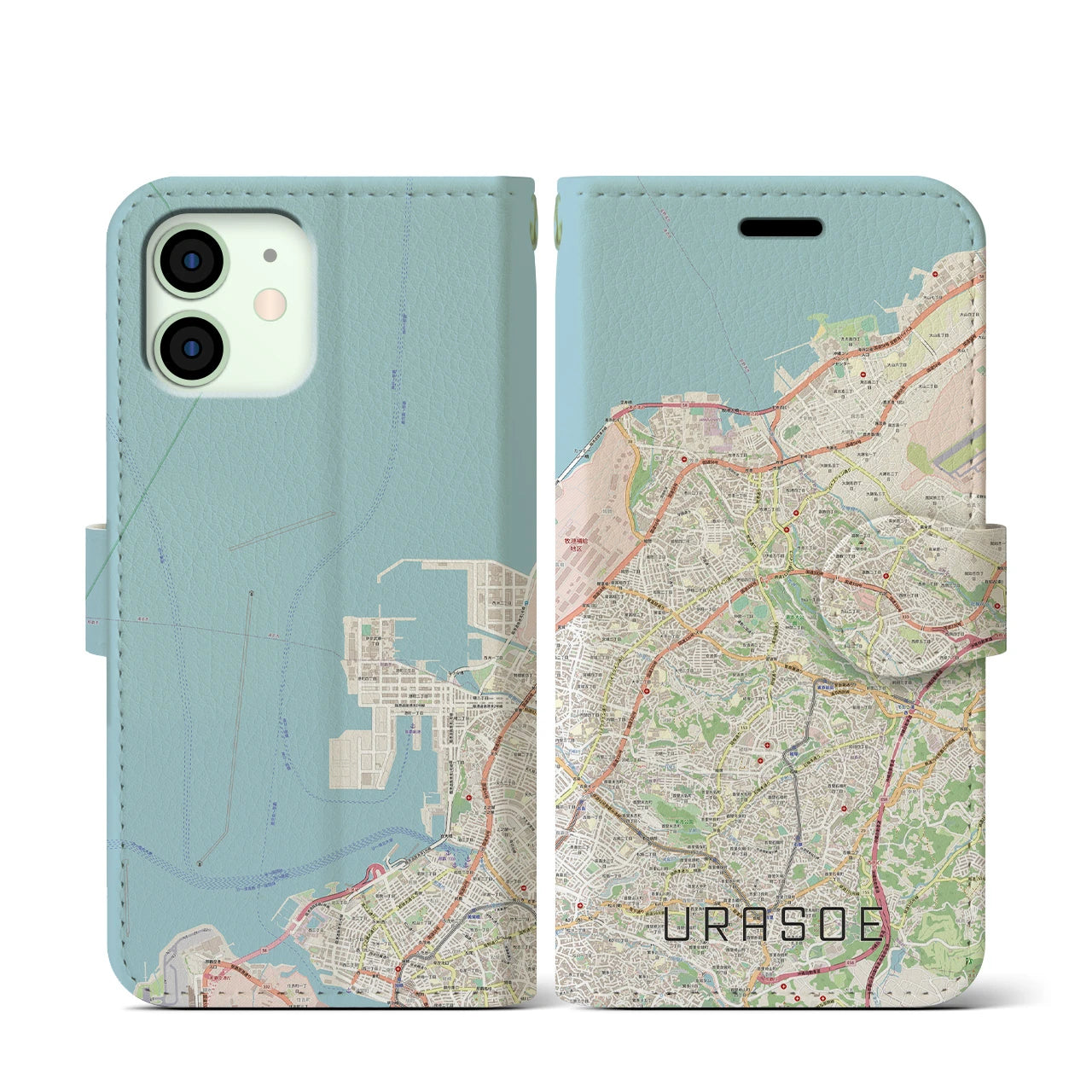 【浦添(沖縄県)】地図柄iPhoneケース(手帳タイプ)ナチュラル・iPhone 12 mini 用