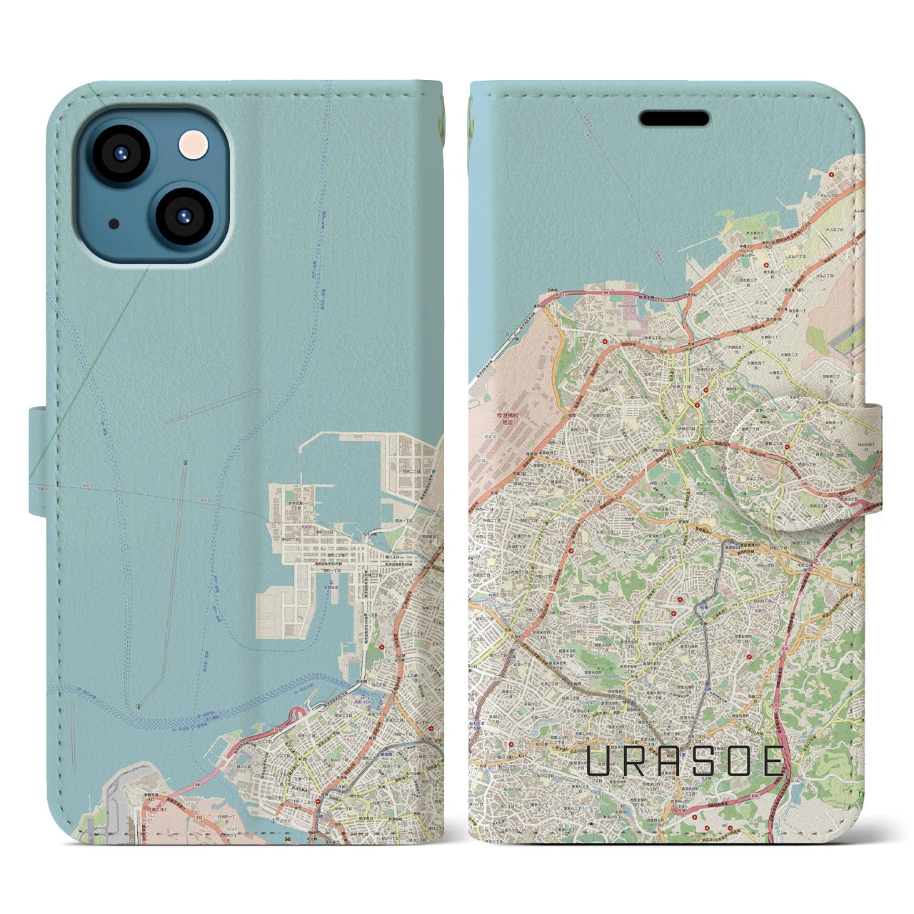 【浦添(沖縄県)】地図柄iPhoneケース(手帳タイプ)ナチュラル・iPhone 13 用