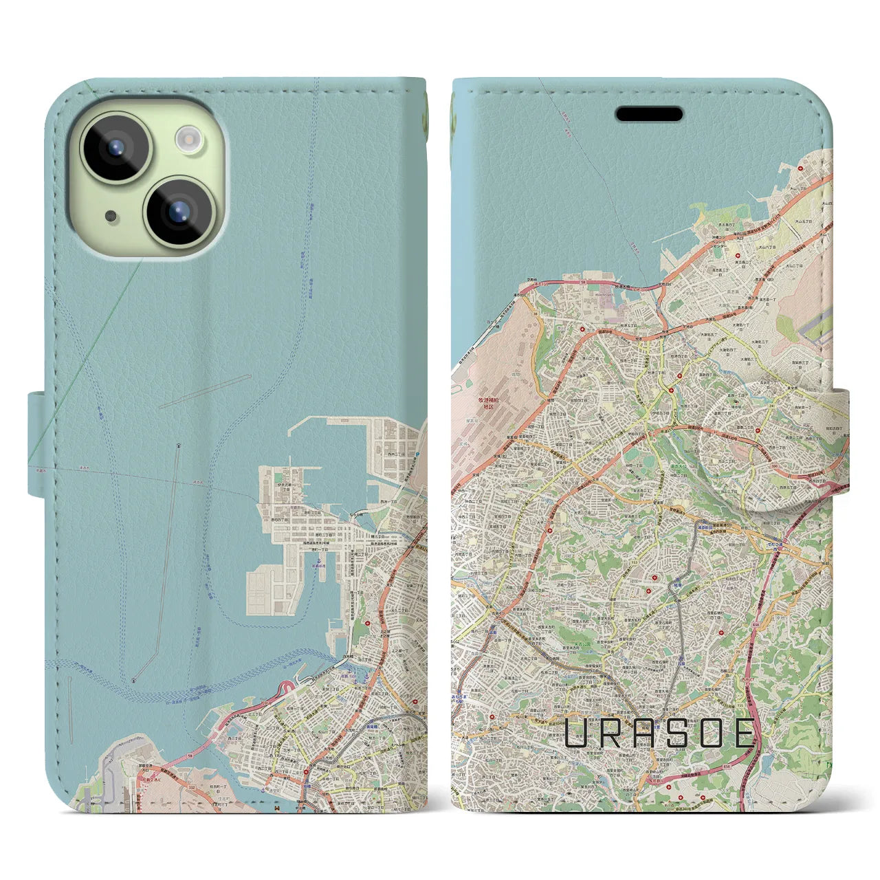 【浦添(沖縄県)】地図柄iPhoneケース(手帳タイプ)ナチュラル・iPhone 15 用