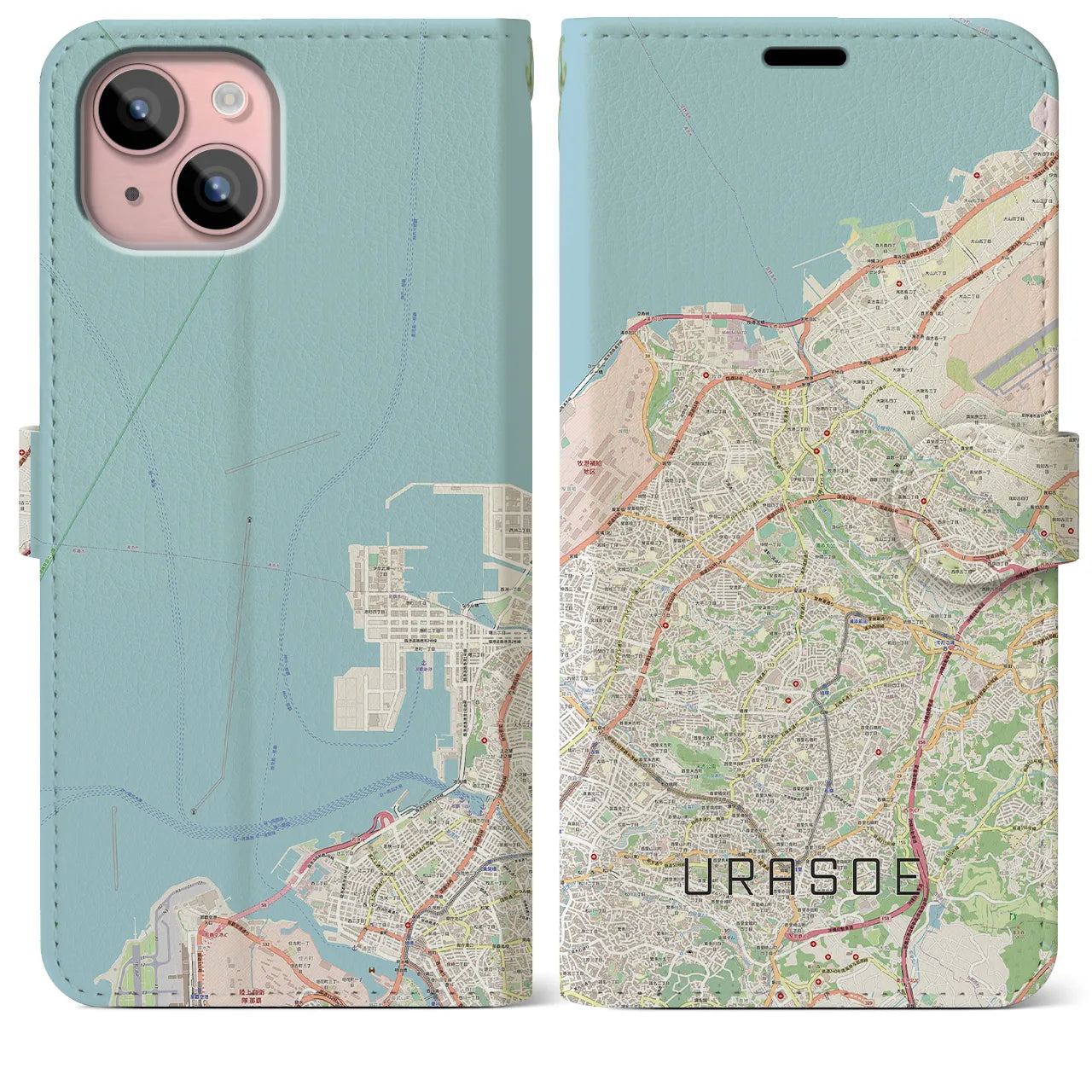 【浦添(沖縄県)】地図柄iPhoneケース(手帳タイプ)ナチュラル・iPhone 15 Plus 用