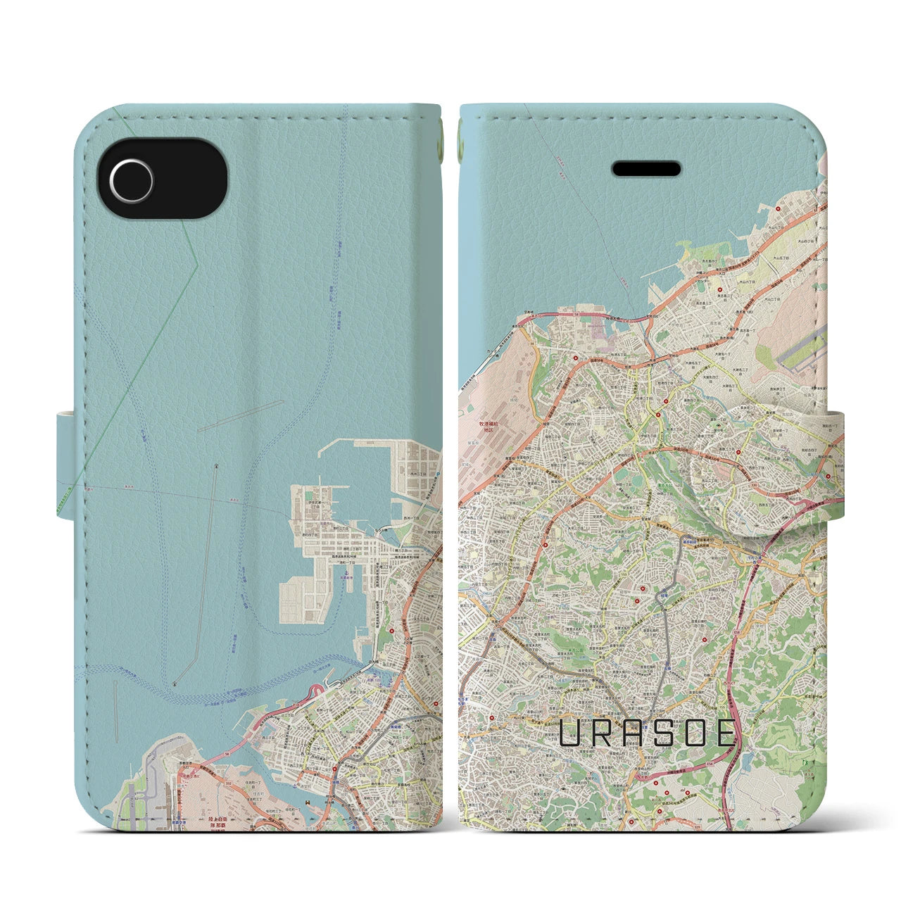 【浦添(沖縄県)】地図柄iPhoneケース(手帳タイプ)ナチュラル・iPhone SE(第3 / 第2世代) / 8 / 7 / 6s / 6 用