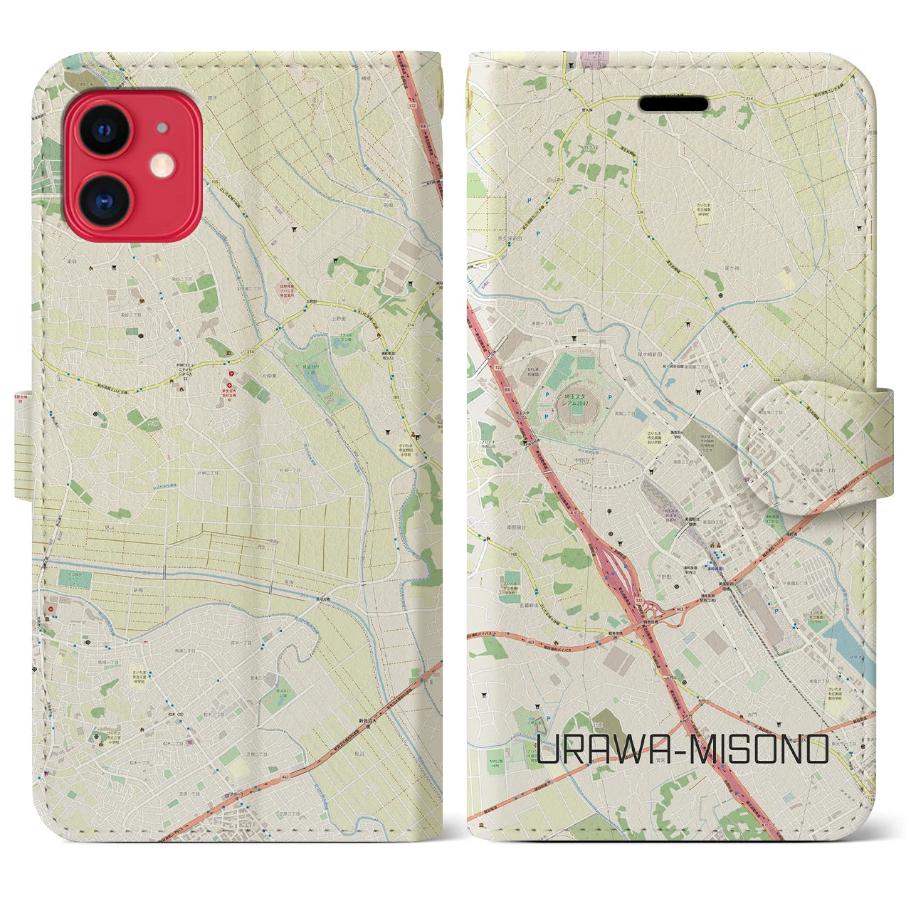 【浦和美園2(埼玉県)】地図柄iPhoneケース(手帳タイプ)ナチュラル・iPhone 11 用