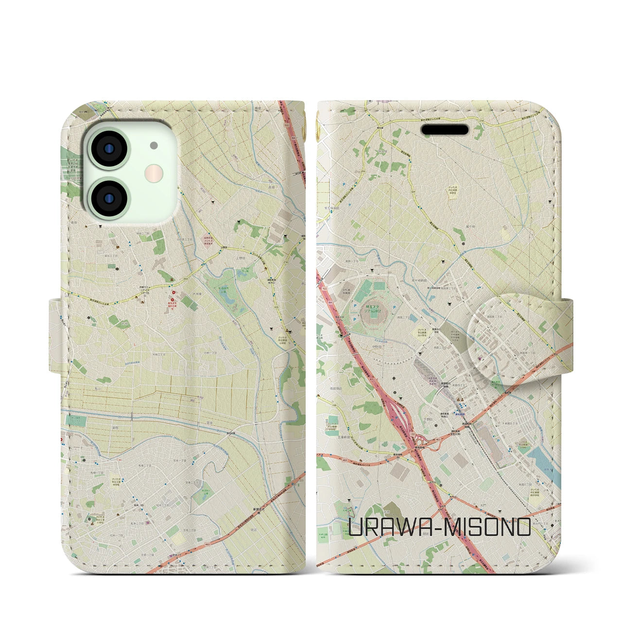 【浦和美園2(埼玉県)】地図柄iPhoneケース(手帳タイプ)ナチュラル・iPhone 12 mini 用