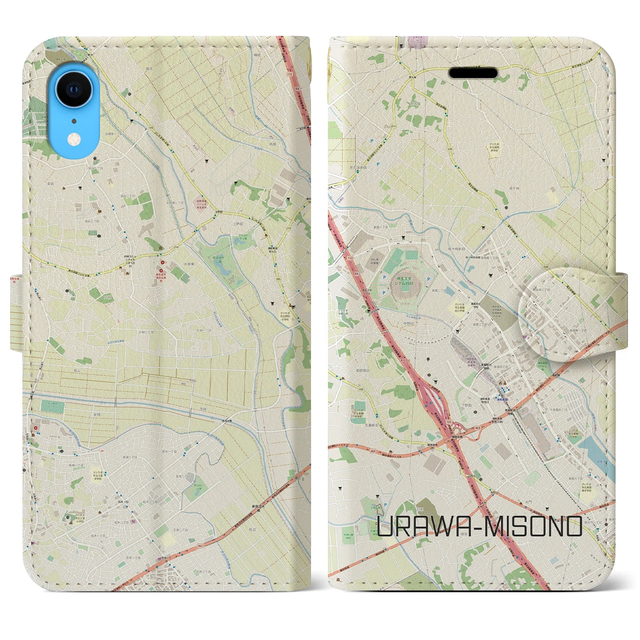 【浦和美園2(埼玉県)】地図柄iPhoneケース(手帳タイプ)ナチュラル・iPhone XR 用