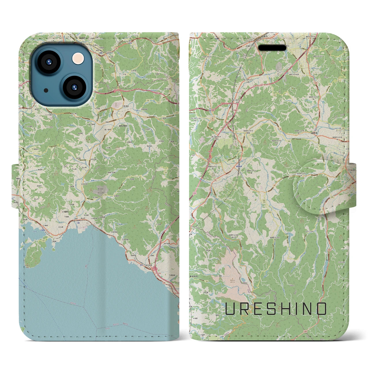【嬉野(佐賀県)】地図柄iPhoneケース(手帳タイプ)ナチュラル・iPhone 13 用
