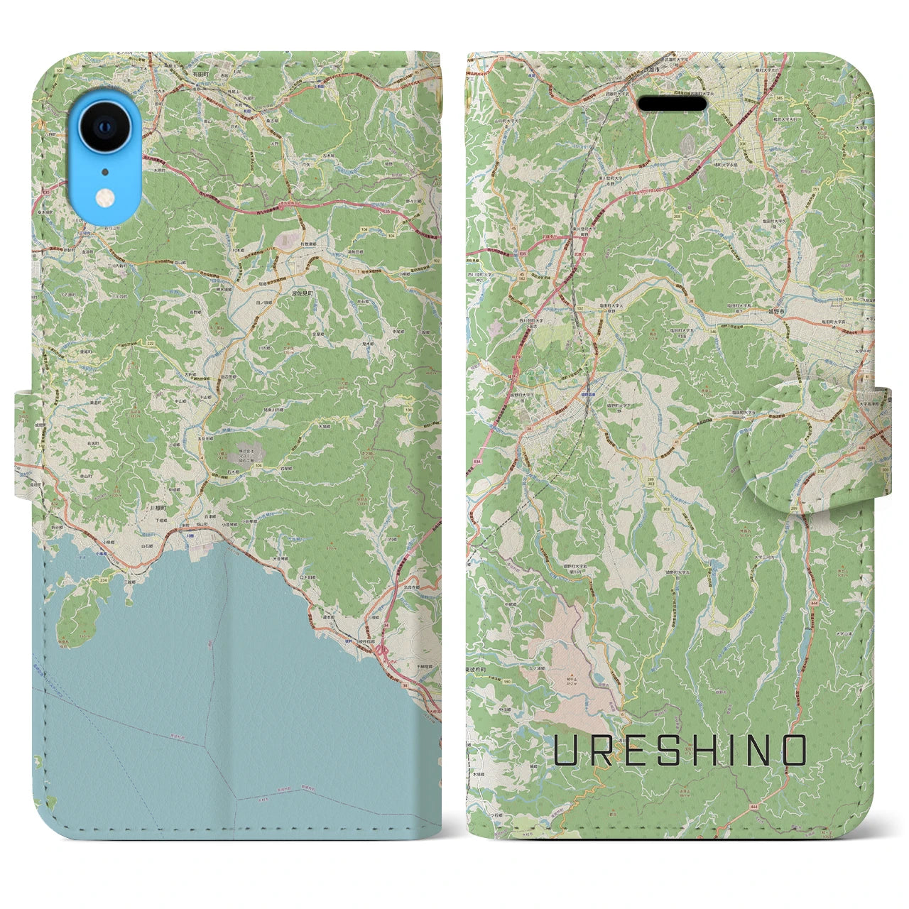 【嬉野(佐賀県)】地図柄iPhoneケース(手帳タイプ)ナチュラル・iPhone XR 用