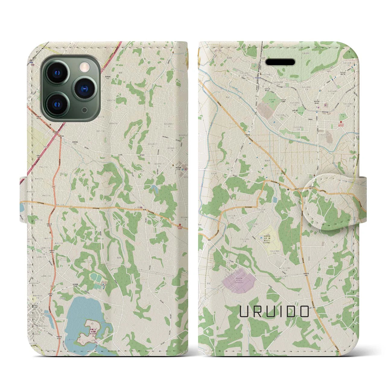 【潤井戸(千葉県)】地図柄iPhoneケース(手帳タイプ)ナチュラル・iPhone 11 Pro 用