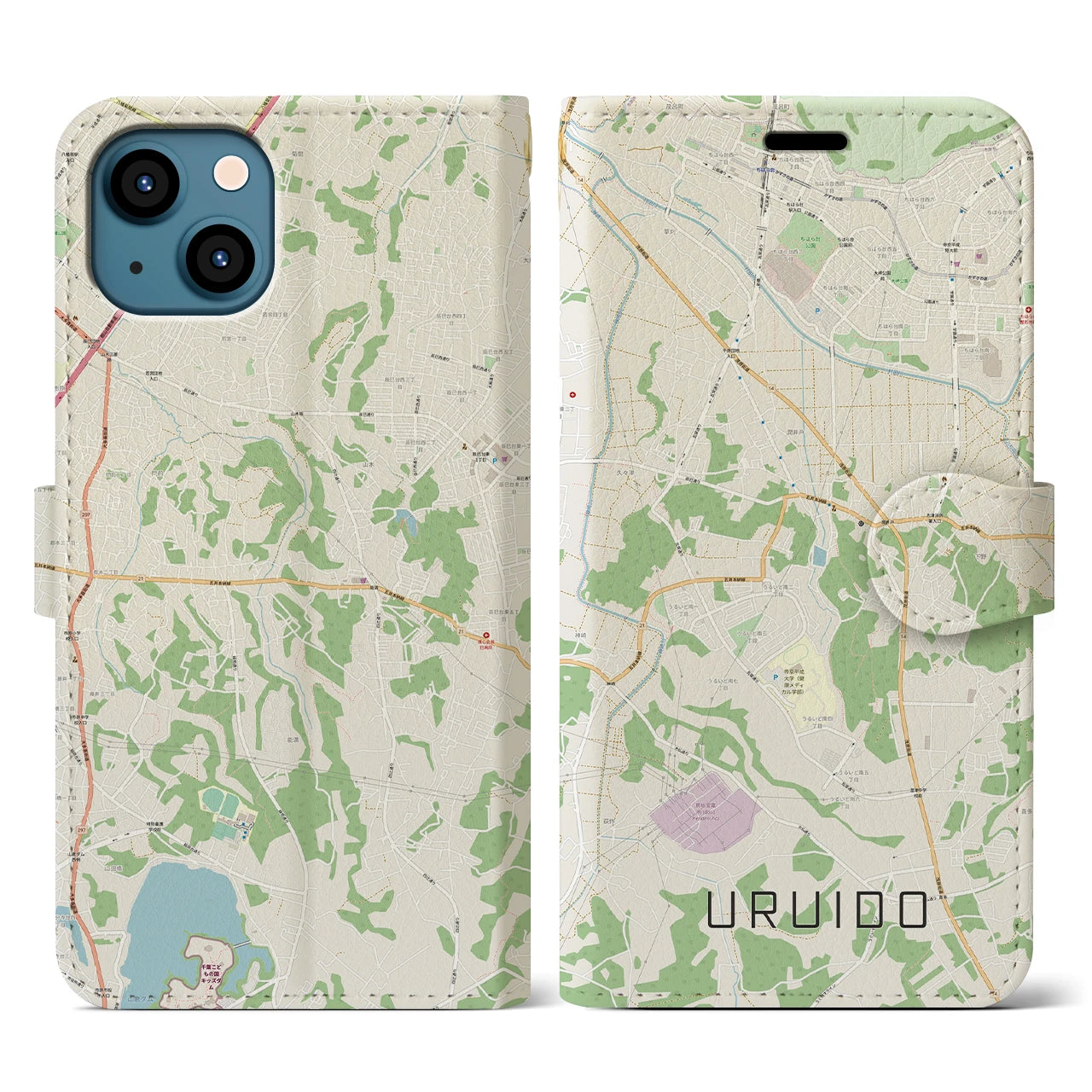 【潤井戸(千葉県)】地図柄iPhoneケース(手帳タイプ)ナチュラル・iPhone 13 Pro 用