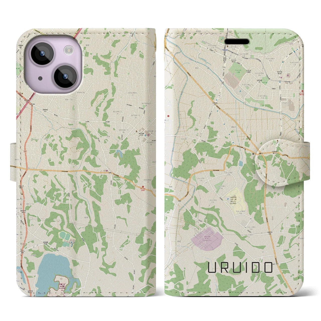 【潤井戸(千葉県)】地図柄iPhoneケース(手帳タイプ)ナチュラル・iPhone 14 用