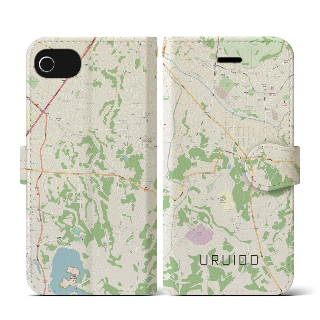 【潤井戸(千葉県)】地図柄iPhoneケース(手帳タイプ)ナチュラル・iPhone SE(第3 / 第2世代) / 8 / 7 / 6s / 6 用