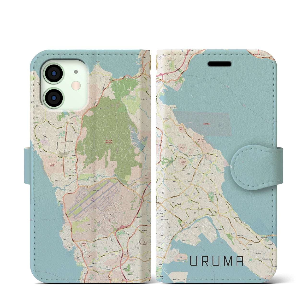 【うるま(沖縄県)】地図柄iPhoneケース(手帳タイプ)ナチュラル・iPhone 12 mini 用
