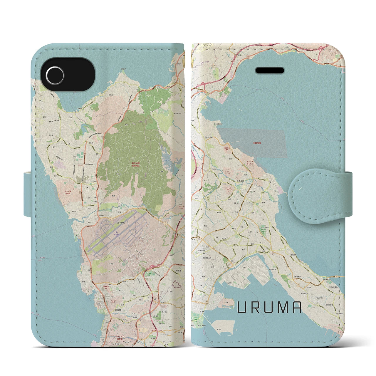 【うるま(沖縄県)】地図柄iPhoneケース(手帳タイプ)ナチュラル・iPhone SE(第3 / 第2世代) / 8 / 7 / 6s / 6 用