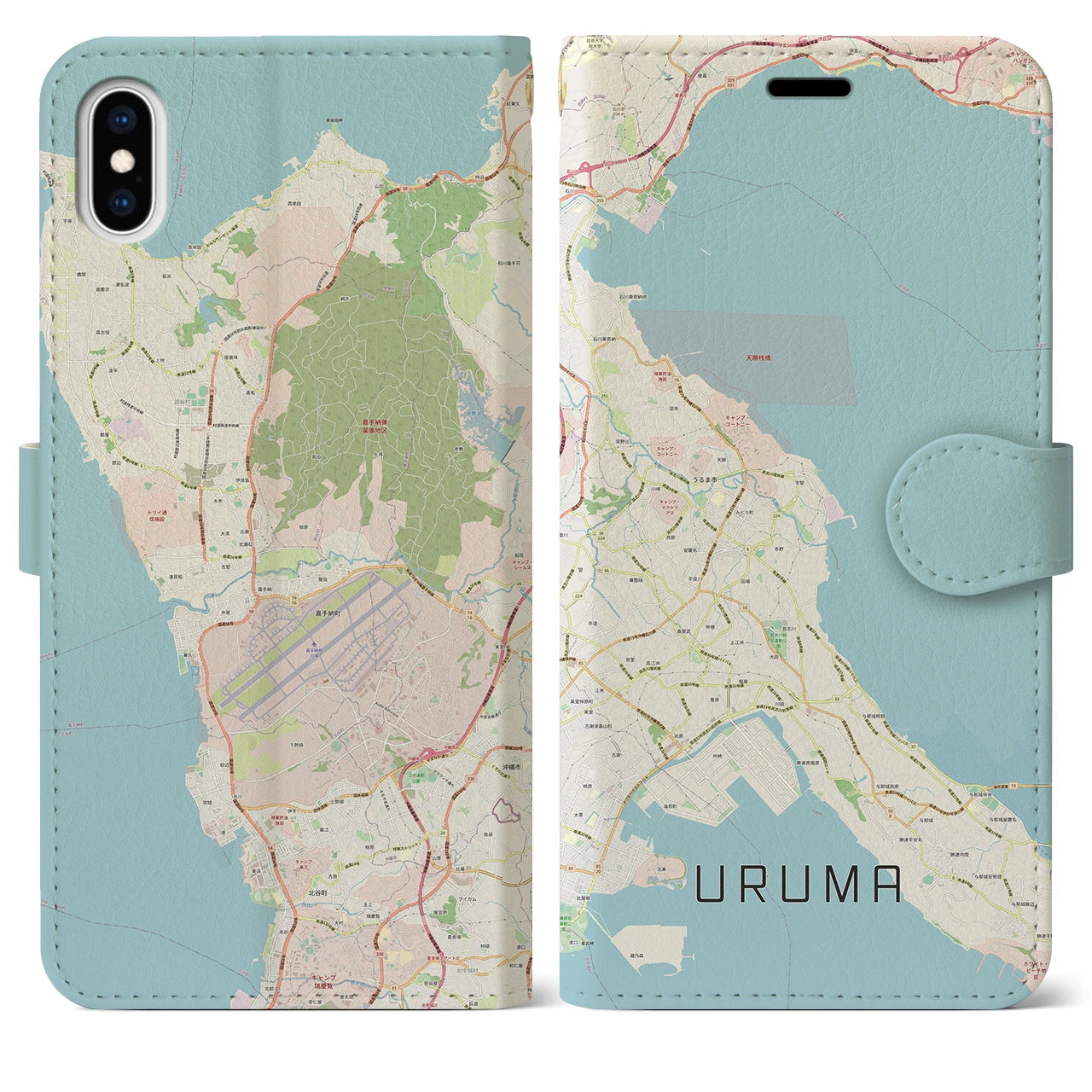 【うるま(沖縄県)】地図柄iPhoneケース(手帳タイプ)ナチュラル・iPhone XS Max 用