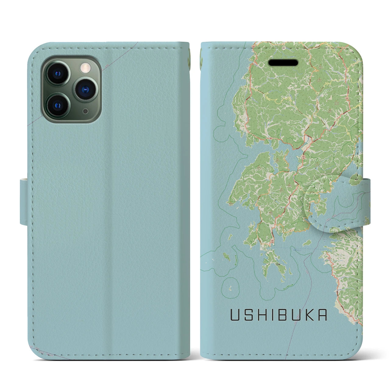 【牛深(熊本県)】地図柄iPhoneケース(手帳タイプ)ナチュラル・iPhone 11 Pro 用