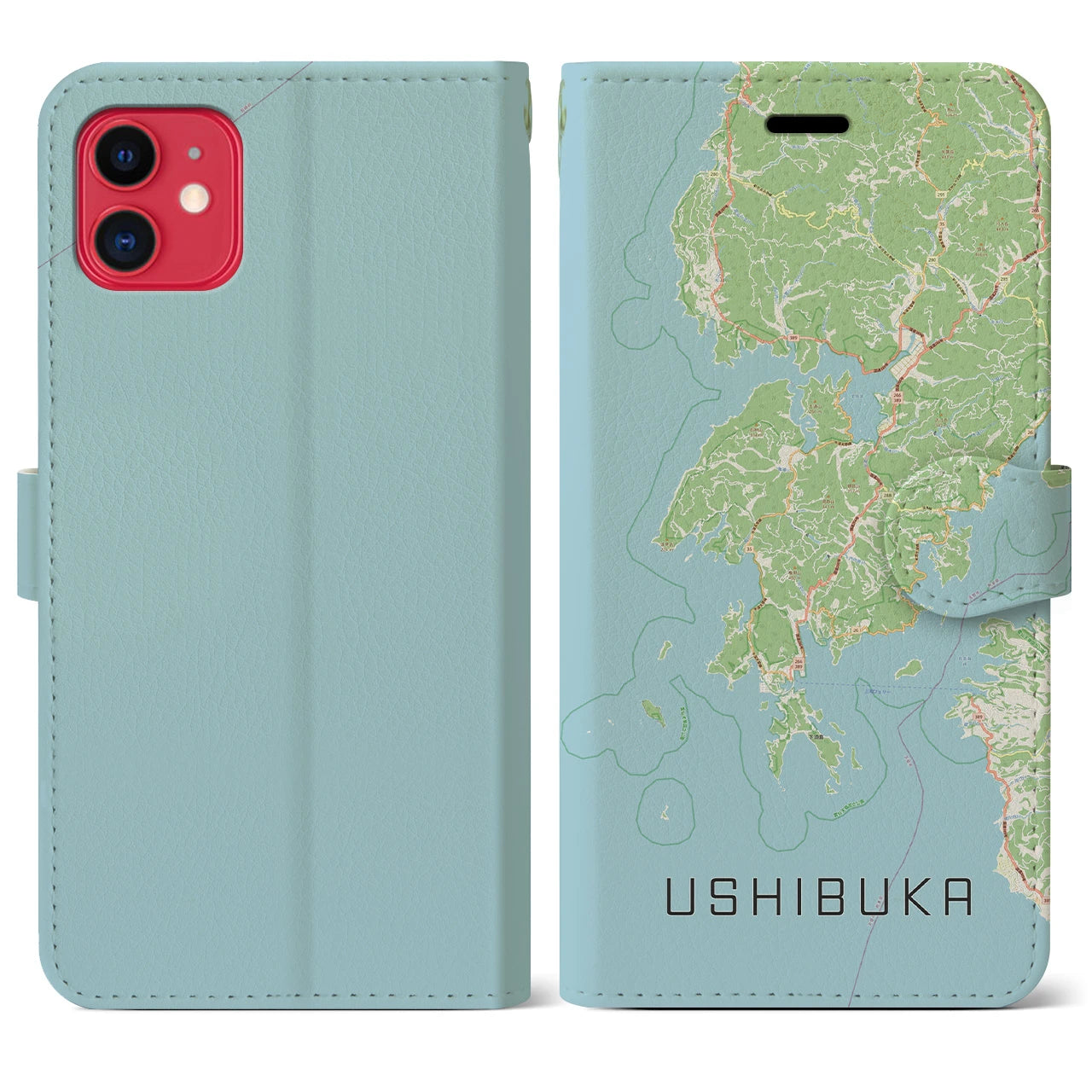 【牛深(熊本県)】地図柄iPhoneケース(手帳タイプ)ナチュラル・iPhone 11 用