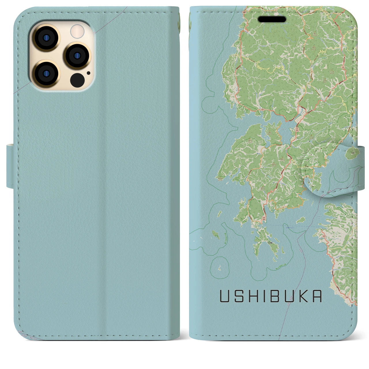 【牛深(熊本県)】地図柄iPhoneケース(手帳タイプ)ナチュラル・iPhone 12 Pro Max 用