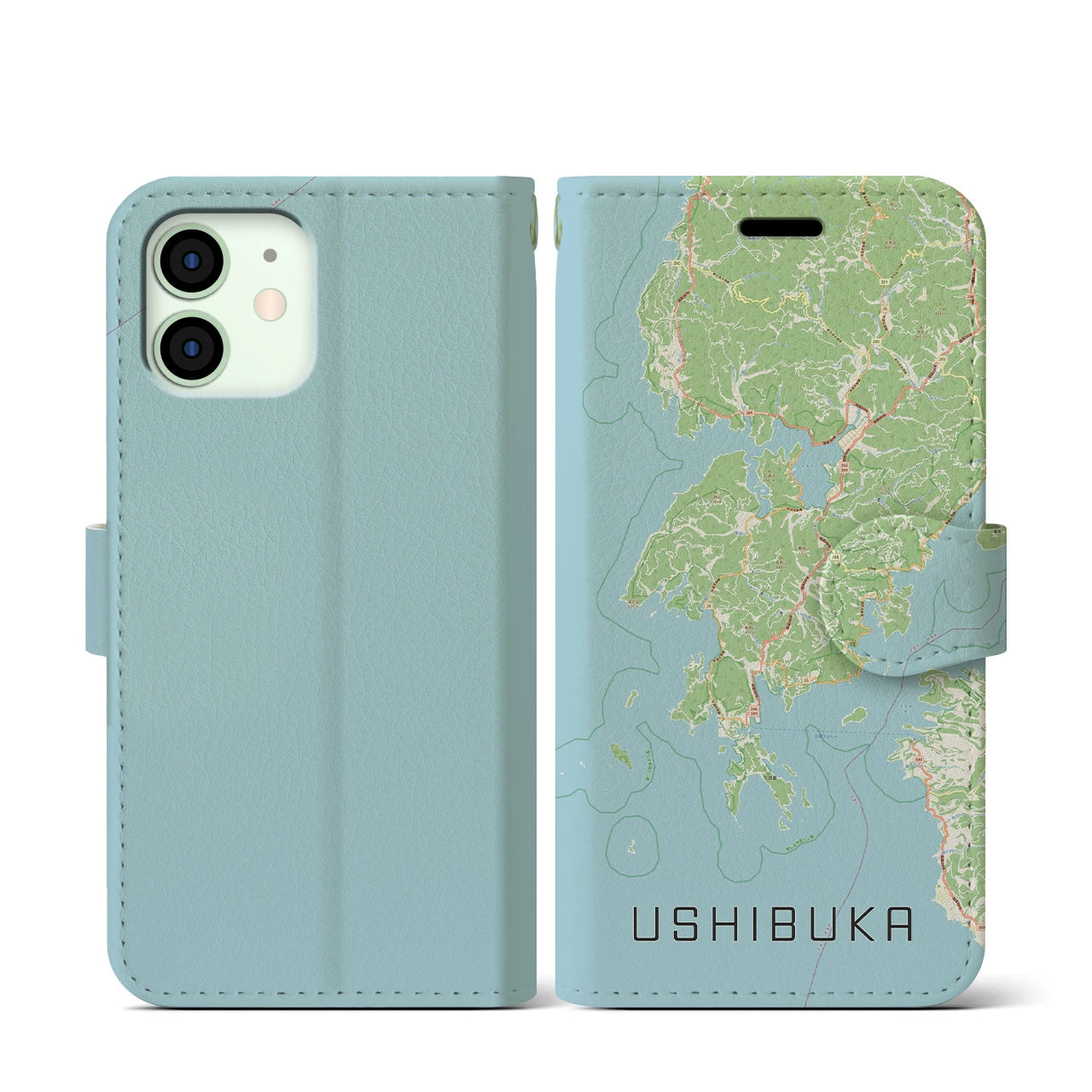 【牛深(熊本県)】地図柄iPhoneケース(手帳タイプ)ナチュラル・iPhone 12 mini 用