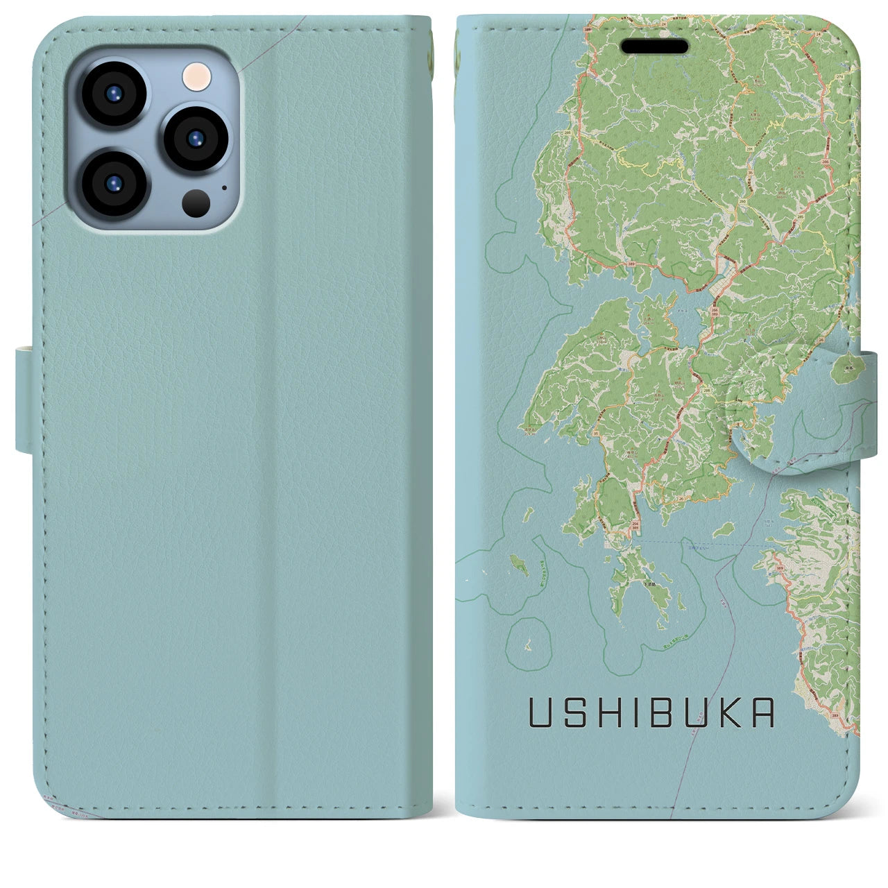 【牛深(熊本県)】地図柄iPhoneケース(手帳タイプ)ナチュラル・iPhone 13 Pro Max 用