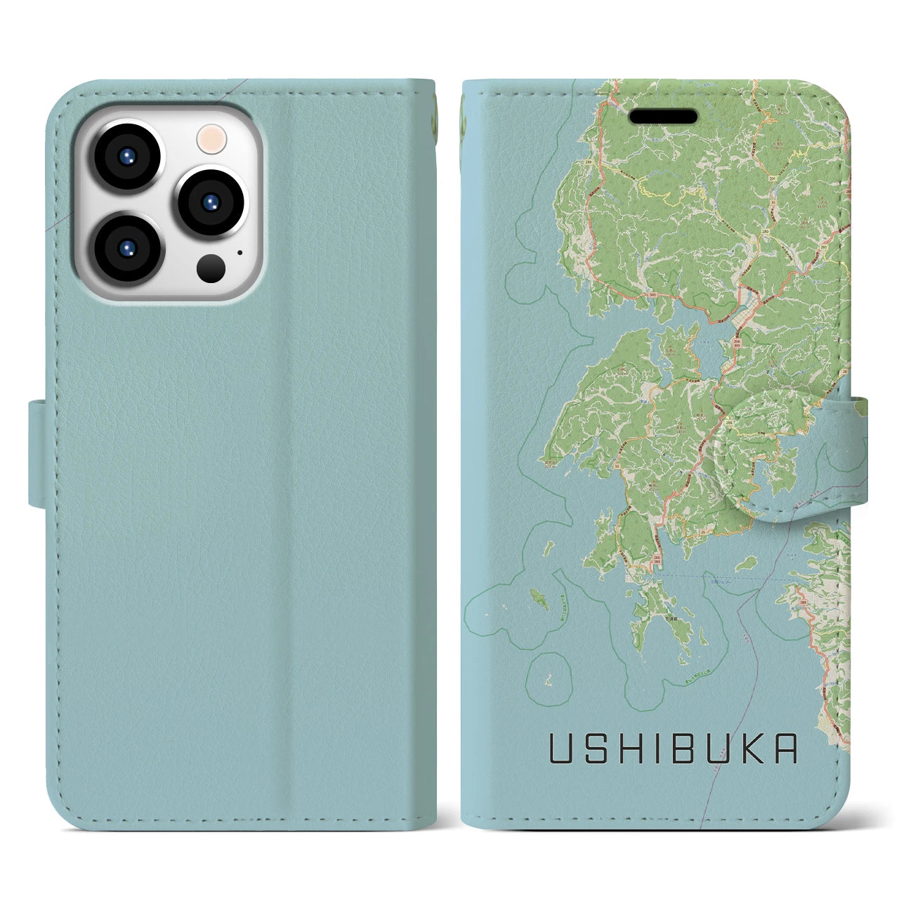 【牛深(熊本県)】地図柄iPhoneケース(手帳タイプ)ナチュラル・iPhone 13 Pro 用