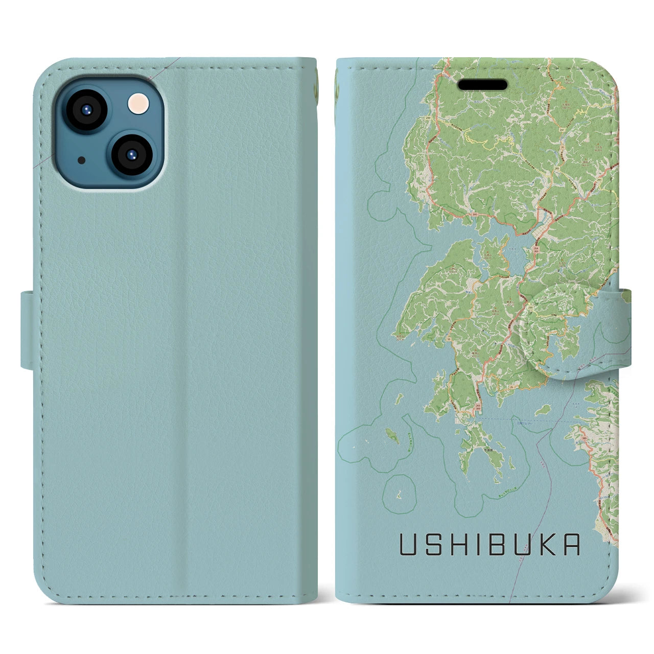 【牛深(熊本県)】地図柄iPhoneケース(手帳タイプ)ナチュラル・iPhone 13 用