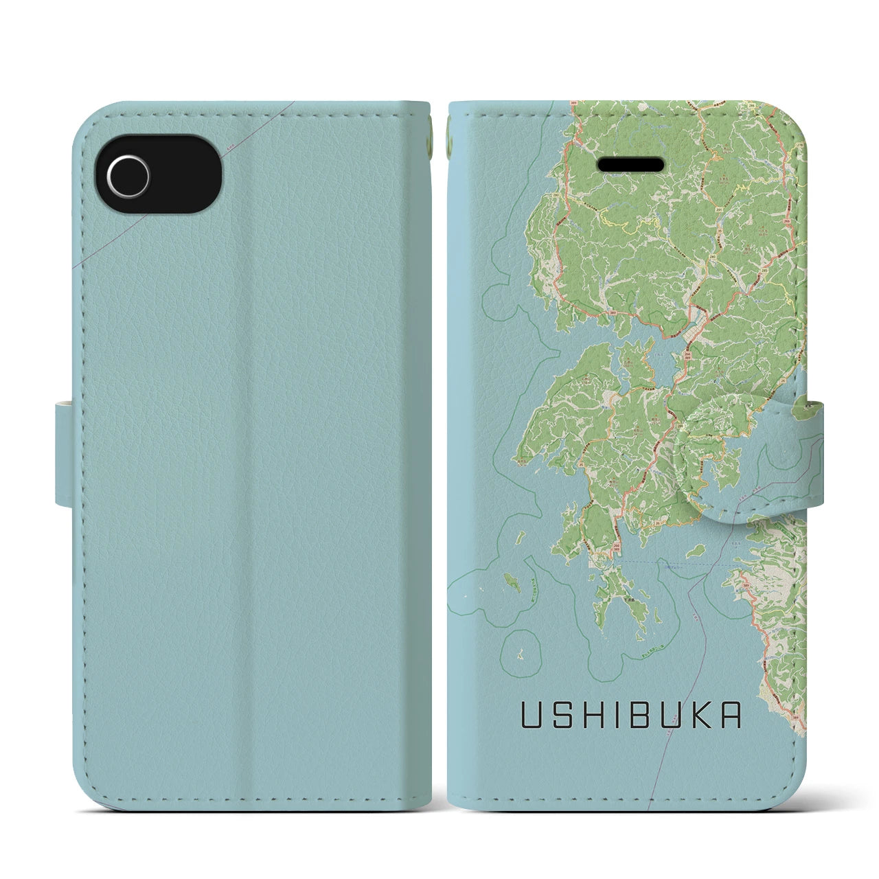 【牛深(熊本県)】地図柄iPhoneケース(手帳タイプ)ナチュラル・iPhone SE(第3 / 第2世代) / 8 / 7 / 6s / 6 用